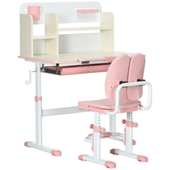 Kids Desk and Chair Set, with Storage Shelves, Washable Cover, for Ages 3-12 Years - Pink