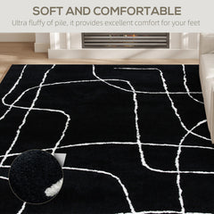 Fynco - Modern Fluffy Area Rug, Geometric Pattern Washable Rug, Soft High Pile Floor Carpet for Living Room, Bedroom, Dining Room, Home Office, 170 x 120 cm, Black
