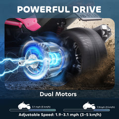 AIYAPLAY 12V Kids Electric Ride On Car with 3 Wheeler, MP3 Player, Horn, 2 Speeds, LED Lights for Boys & Girls Ages 3-8, Pink