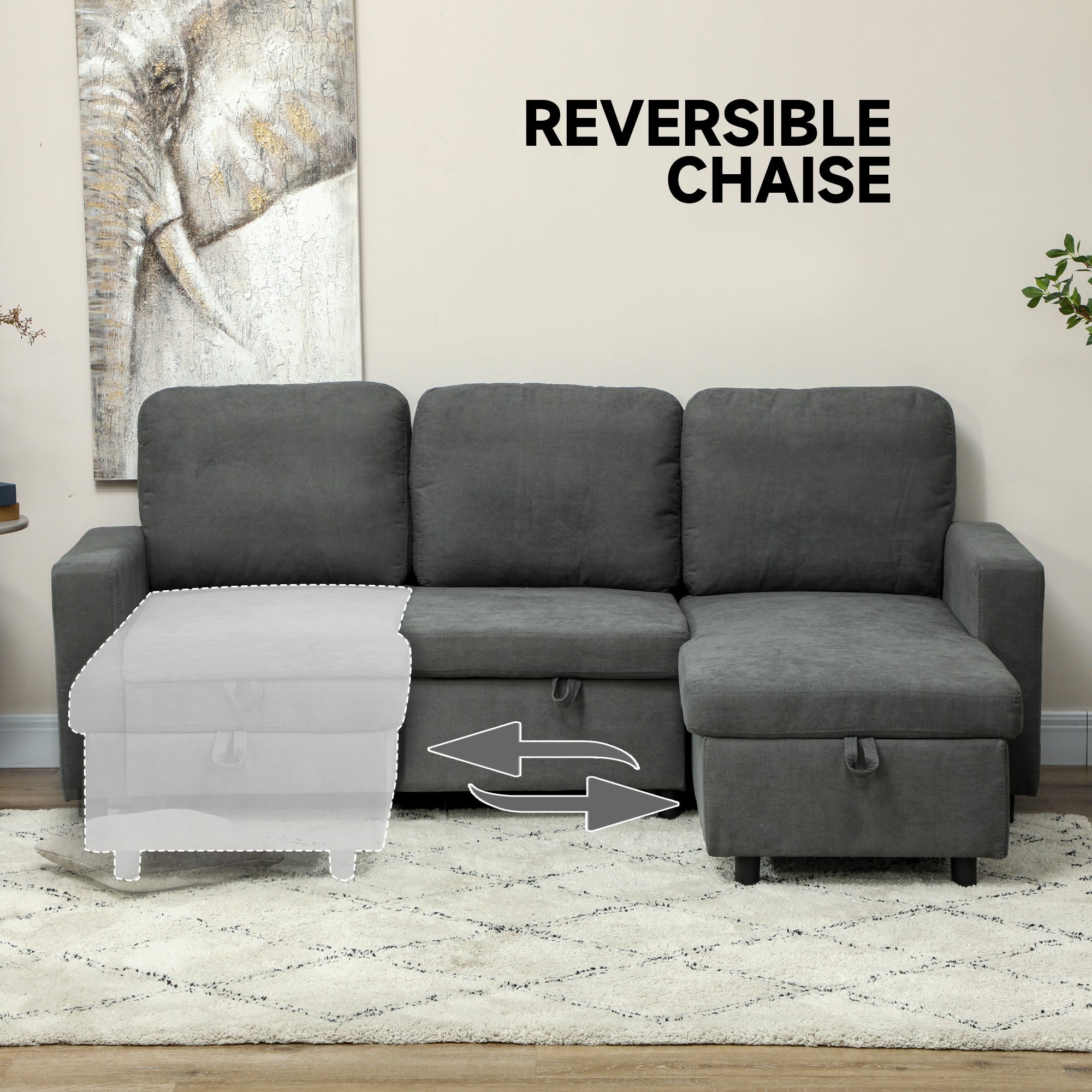 L Sofa Bed, with Storage - Charcoal Grey