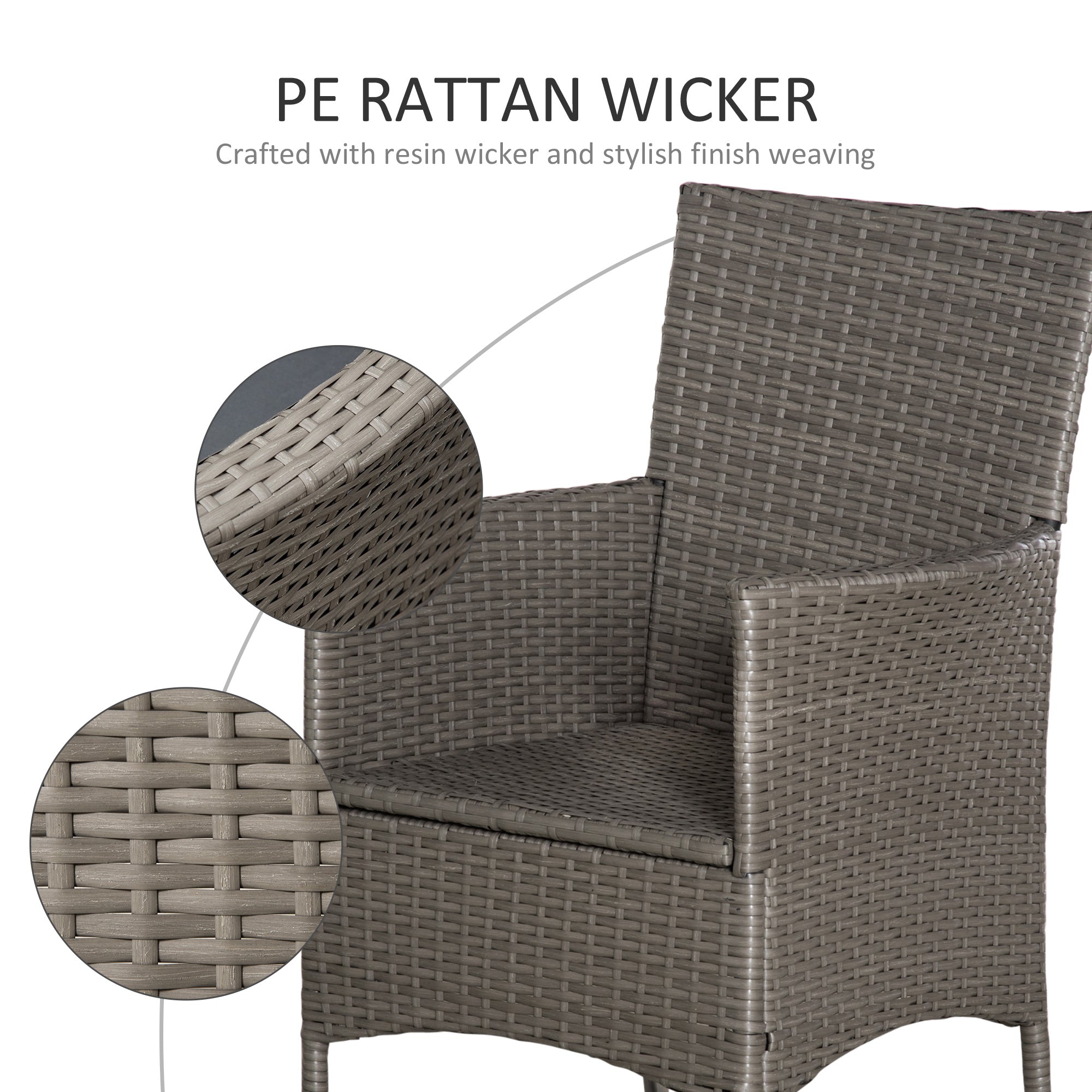 Set of Four Rattan Armchairs, with Cushions - Grey