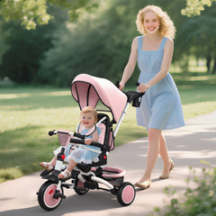 AIYAPLAY 6 in 1 Foldable Kids Trike with Adjustable Parent Handle & Canopy for Ages 1-5, Pink