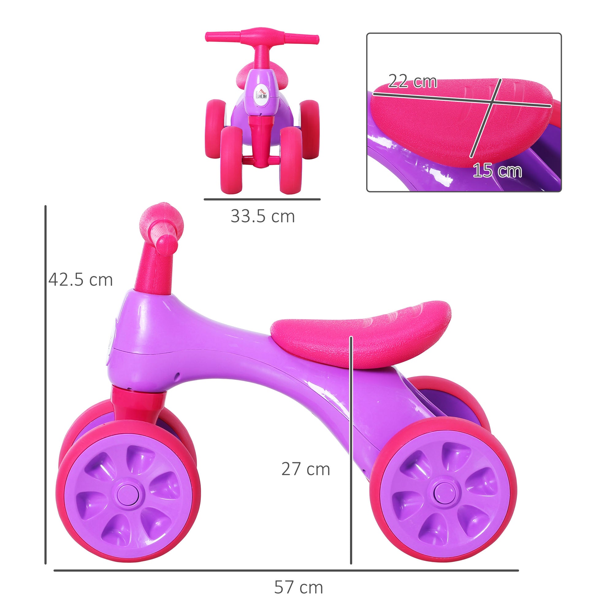 Baby Balance Bike Toddler Training Walker Smooth Rubber Wheels Ride on Toy Storage Bin Gift for Boys Girls Violet Fuchsia