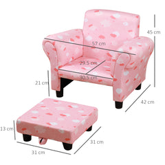 Toddler Chair Children's Armchairs Wood Frame w/ Footrest Anti-Slip Legs High Back Arms for Bedroom Playroom Cute Cloud Star Pink