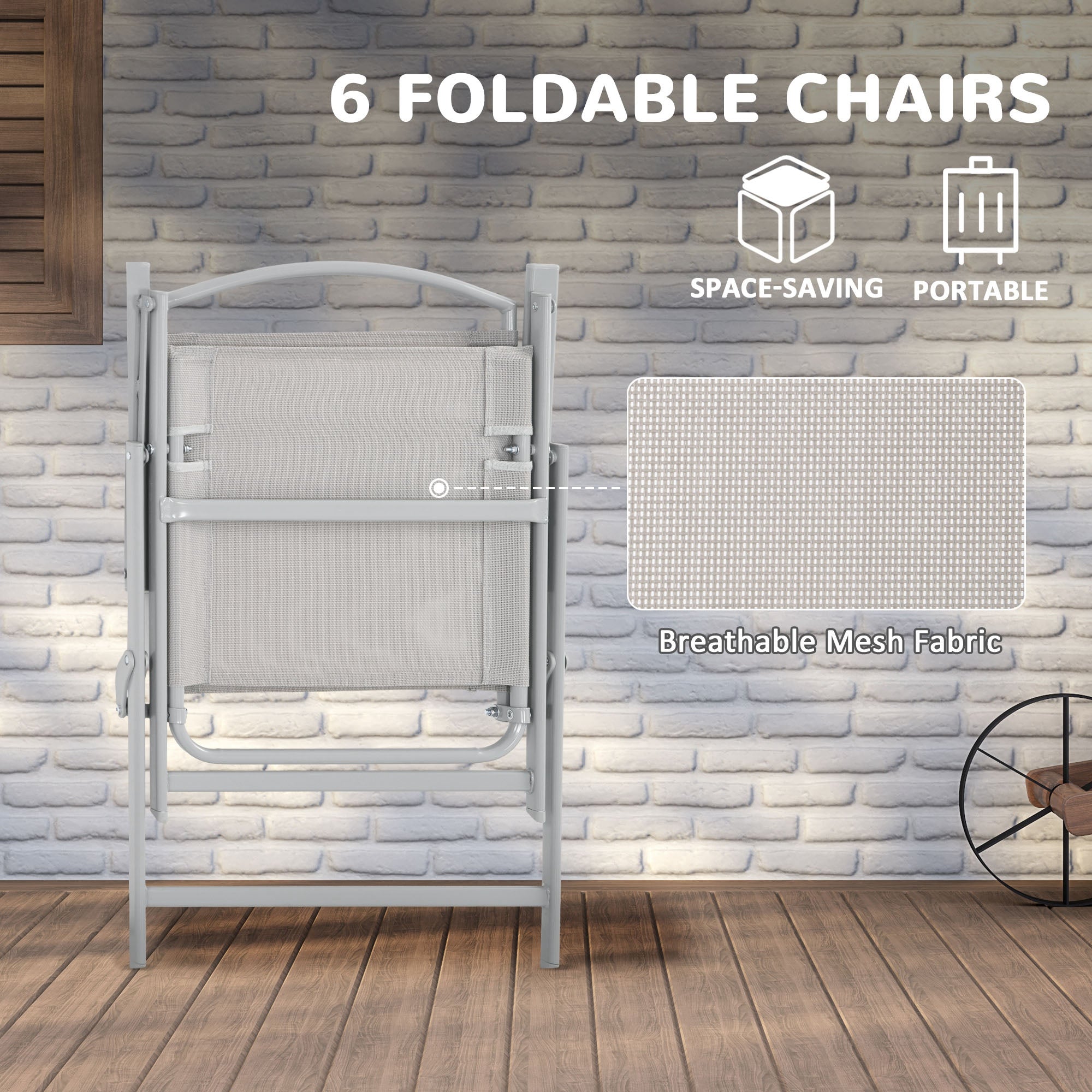 Eight-Piece Garden Dining Set, with Chairs, Table and Parasol - Grey