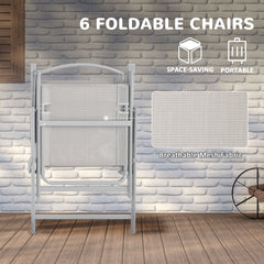 Eight-Piece Garden Dining Set, with Chairs, Table and Parasol - Grey