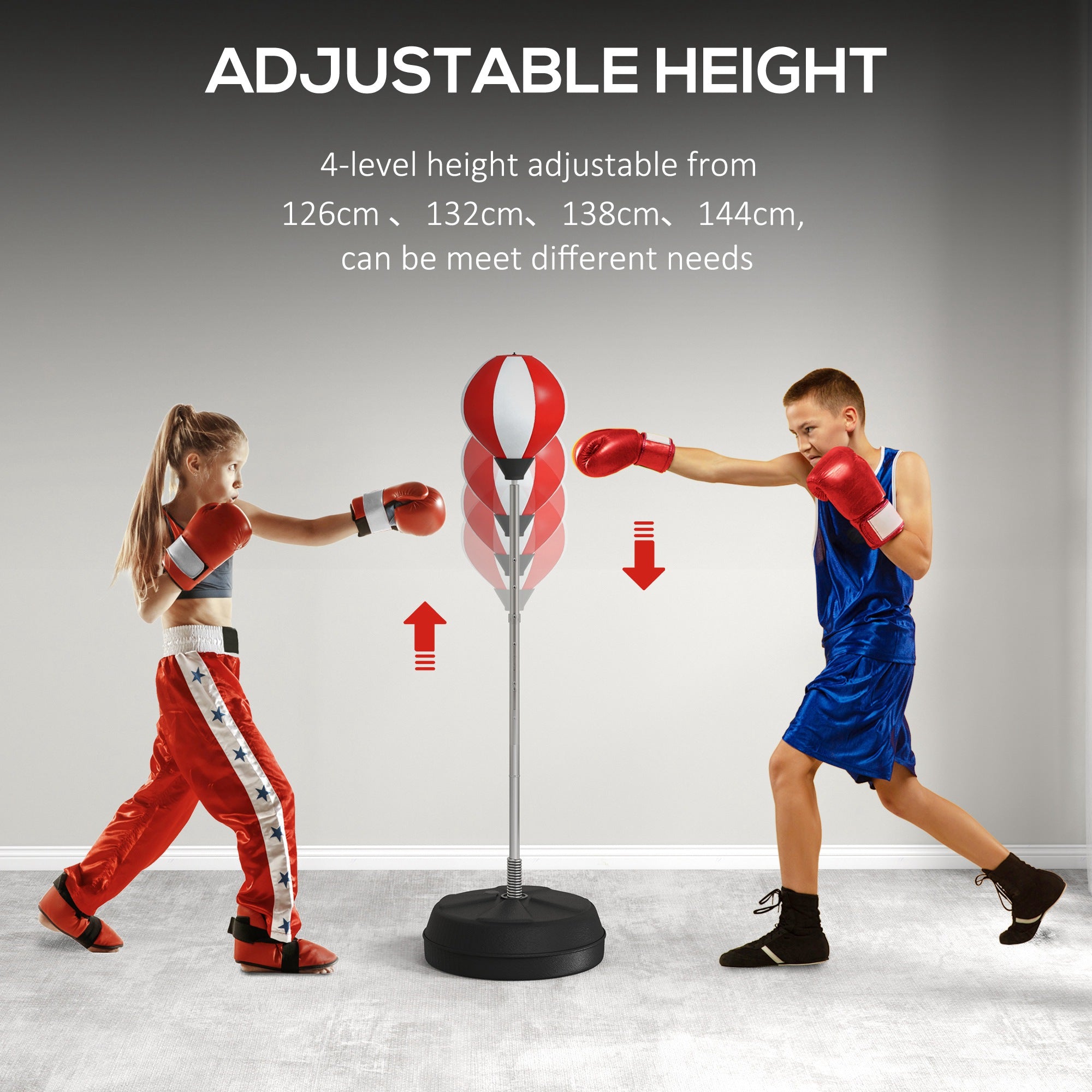 Punching Bag with Stand Boxing Bag Set with Adjustable Height, Red