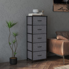 Fabric Chest of Drawers, Industrial Bedroom Dresser with 5 Fabric Drawers, Steel Frame and Wooden Top for Nursery, Living Room, Hallway, Dark Grey