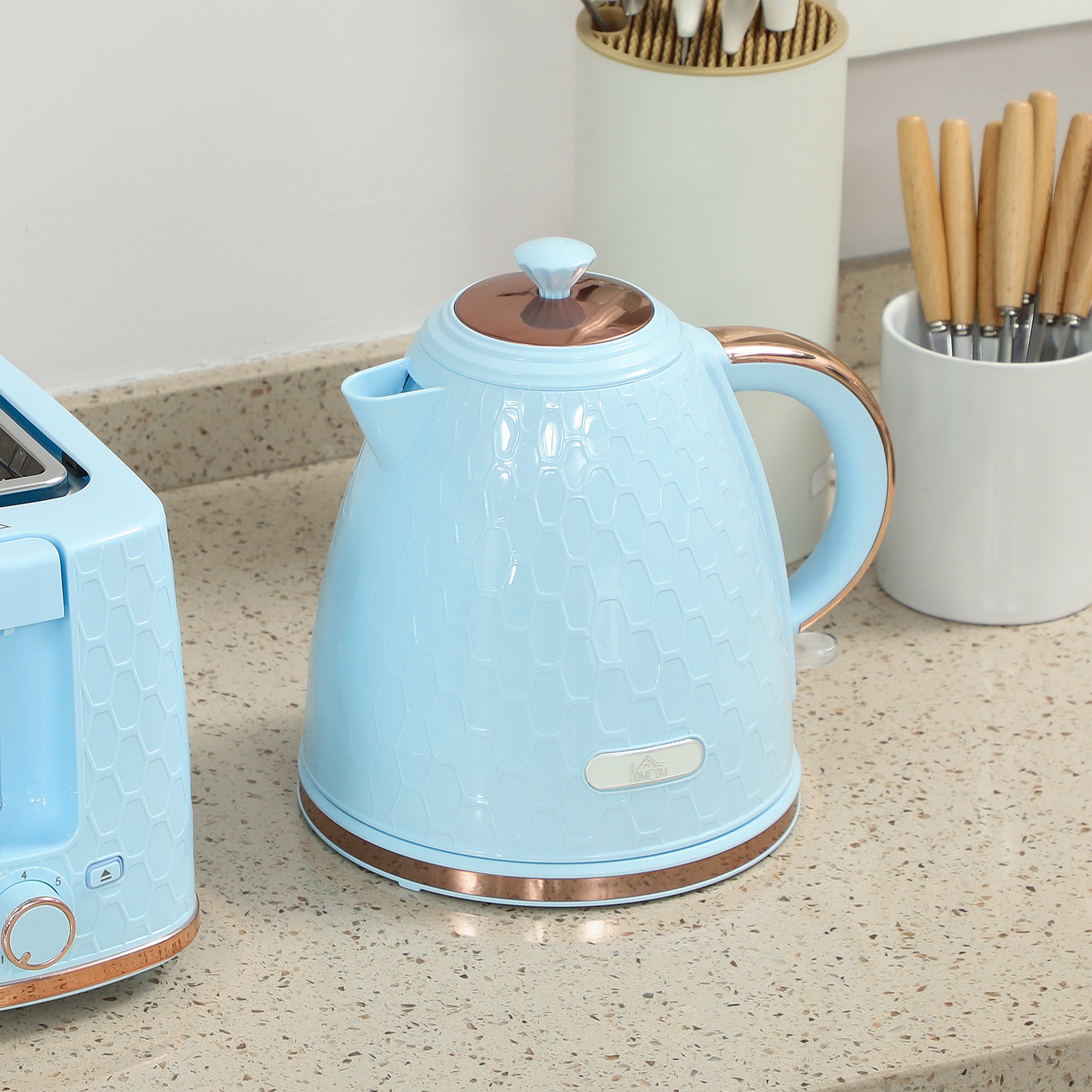 1.7L 3000W Fast Boil Kettle & 2 Slice Toaster Set, Kettle and Toaster Set with Auto Shut Off, Browning Controls, Light Blue