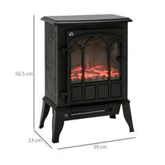 Fynco - Freestanding Electric Fireplace, Electric Stove Heater with LED Flame Effect, Overheating Safety System, 1000W/2000W Black