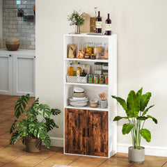 Fynco - 5-Tier Bookcase with Adjustable Shelf - Rustic Brown