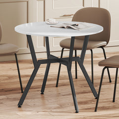 Fynco - Dining Table, Round Kitchen Table with Black Legs for Living Room, Dining Room 90 x 76 cm, High Gloss White