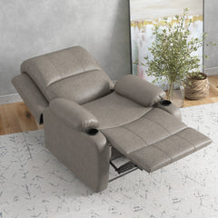 Recliner Chair, Microfibre Reclining Chair with Adjustable Leg Rest, Cup Holders, Recliner Armchair for Home Living Room, Brown