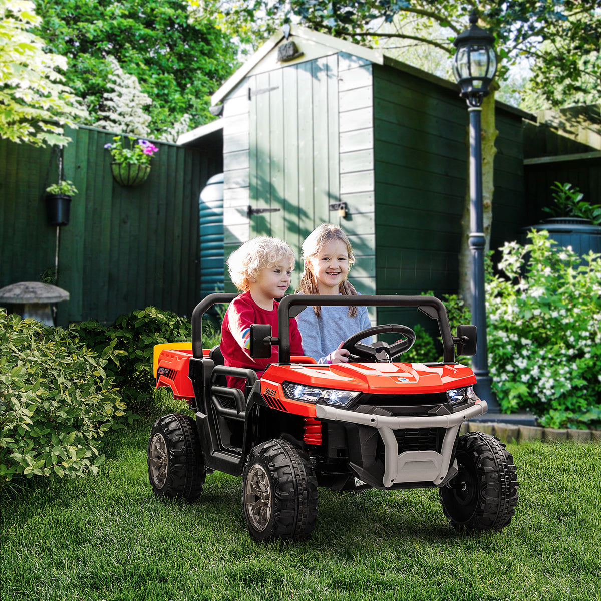 12V 2 Seater Kids Electric Ride-On Car with Electric Bucket, Remote Control - Red