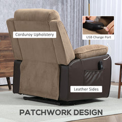 Power Lift Recliner Chair for Elderly, Patchwork Design Oversized Electric Riser and Recliner Armchair for Living Room with Remote Control, USB Port and 2 Side Pockets, Brown