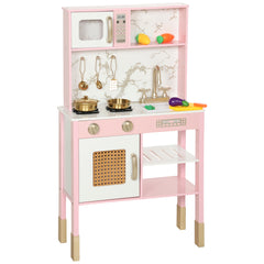 AIYAPLAY Kitchen Playset with Pretend Play Cooking Accessories, Play Kitchen with Oven, Microwave and Sink, Pink