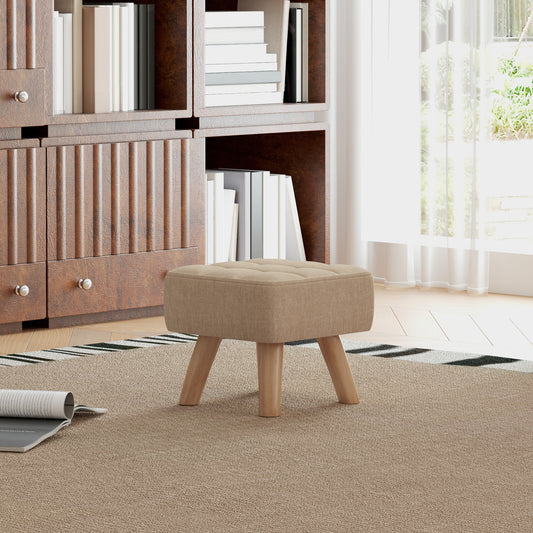 Linen-Look Square Padded Footstool - Brown