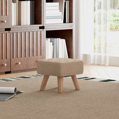 Linen-Look Square Padded Footstool - Brown