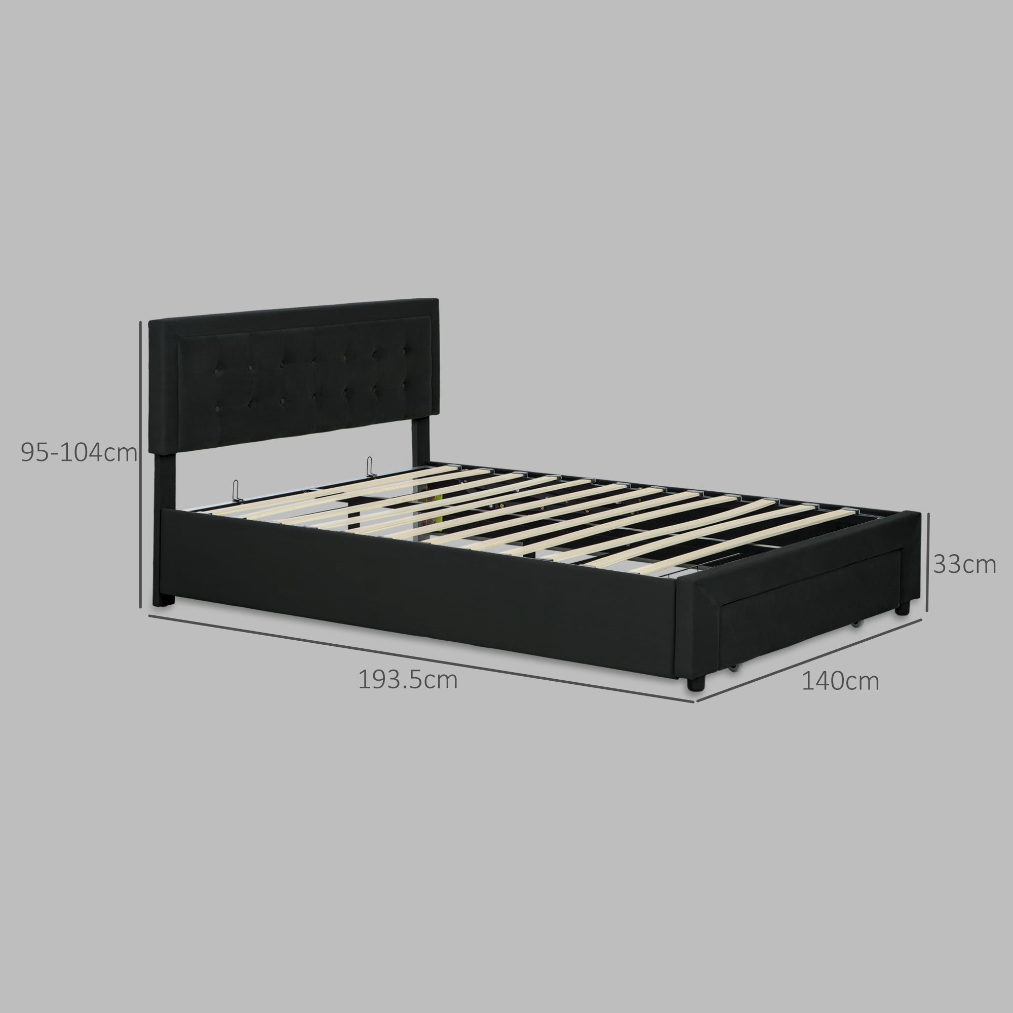 Fynco - Double Ottoman Bed Frame, with Front Drawer - Black