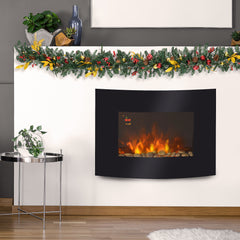 Fynco - Led Wall Mounted Fireplace Curved Glass Electric Fire Place Fire Place 7 Colour Side Lights Slimline, 900/1800W, 65cm x 52cm
