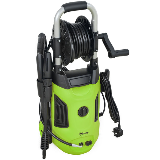 1800W High Pressure Washer, 150 Bar Pressure, 420 L/h Flow, Portable Power Washer Jet Wash Cleaner with Adjustable Nozzle, 6M Hose, Hose Reel, Steel Handle for Home Patio Car Driveway, Green