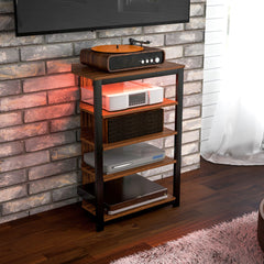 4-Tier Corner TV Stand with Storage, LED Lights, Cable Management, Small TV Unit Entertainment Centre for TVs up to 29", for Living Room, Bedroom