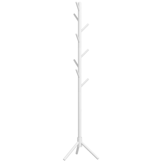 Eight-Hook Wooden Coat Rack - White