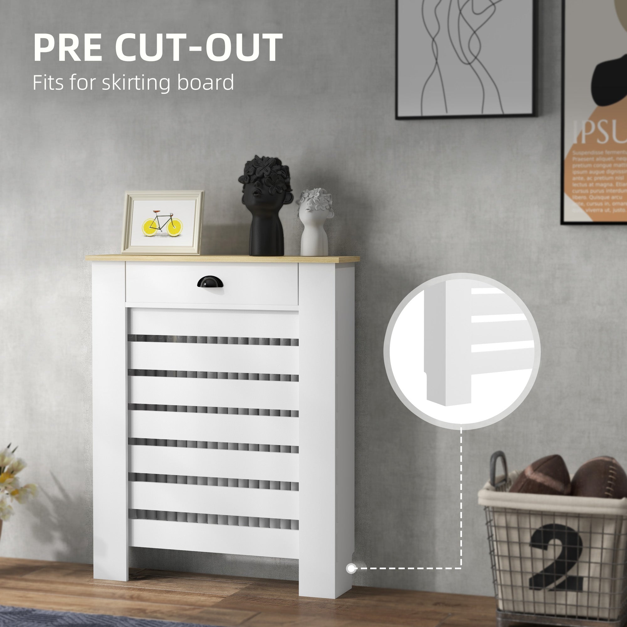 Fynco - 95.5H x 78Wcm Radiator Cover, with Drawer - White
