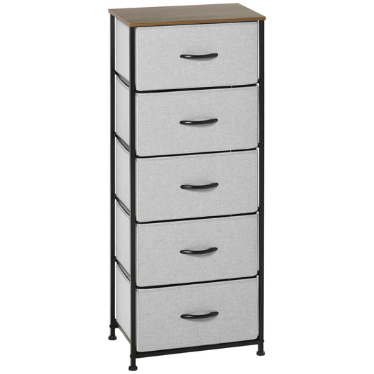 Fabric Chest of Drawers, Industrial Bedroom Dresser with 5 Fabric Drawers, Steel Frame and Wooden Top for Nursery, Living Room, Hallway, Grey