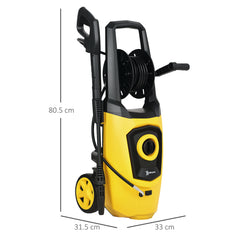 1800W High Pressure Washer, 150 Bar Pressure, 510 L/h Flow, High-Performance Portable Power Washer Jet Wash Cleaner with 6M Hose and Hose Reel for Garden, Car, Furniture, Yellow