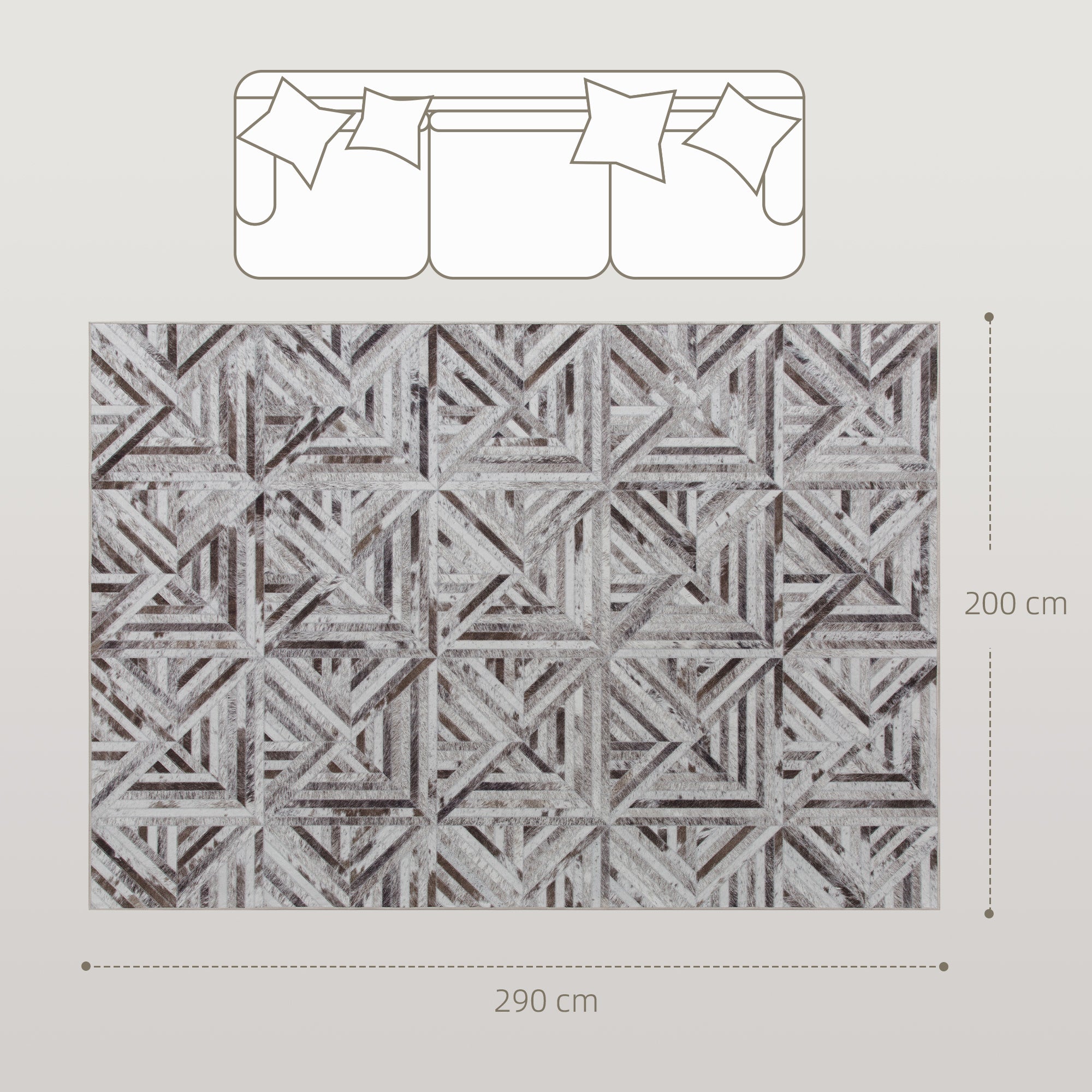 Fynco - Modern Area Rug, Triangle Pattern Non-Slip Washable Rug, Chenille Floor Carpet for Living Room, Bedroom, Dining Room, Home Office, 290 x 200 cm, Brown