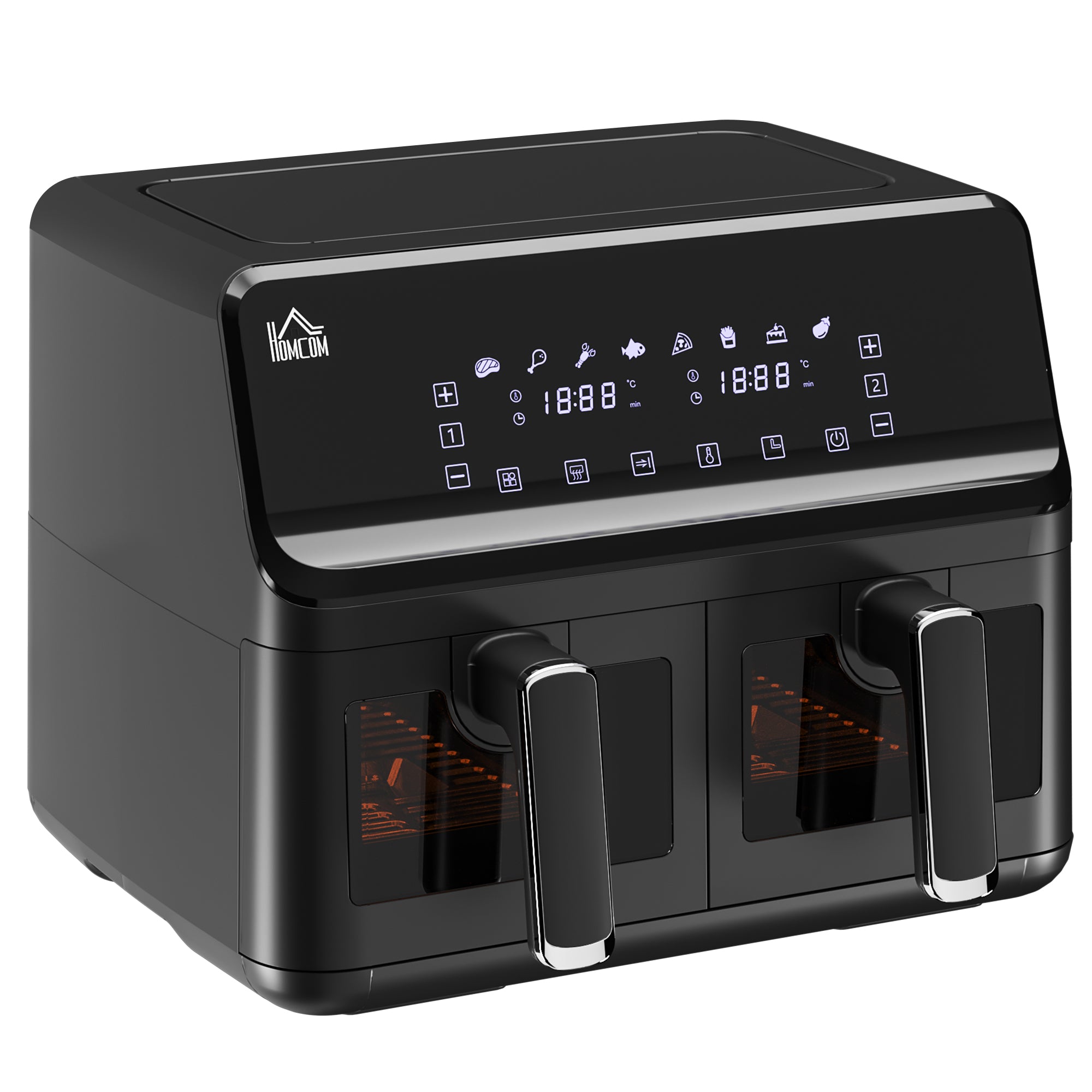 8L Dual Basket Air Fryer, 8-in-1 Air Fryer Oven with Digital Display, Visible, Timer, Preheat for Oil Free Low Fat Cooking, 2500W, Sync Finish, Sliver