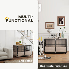 100cm Furniture Style Dog Crate Dog Cage End Table Indoor with 3 Doors Soft Washable Cushion, for Large Sized Dogs