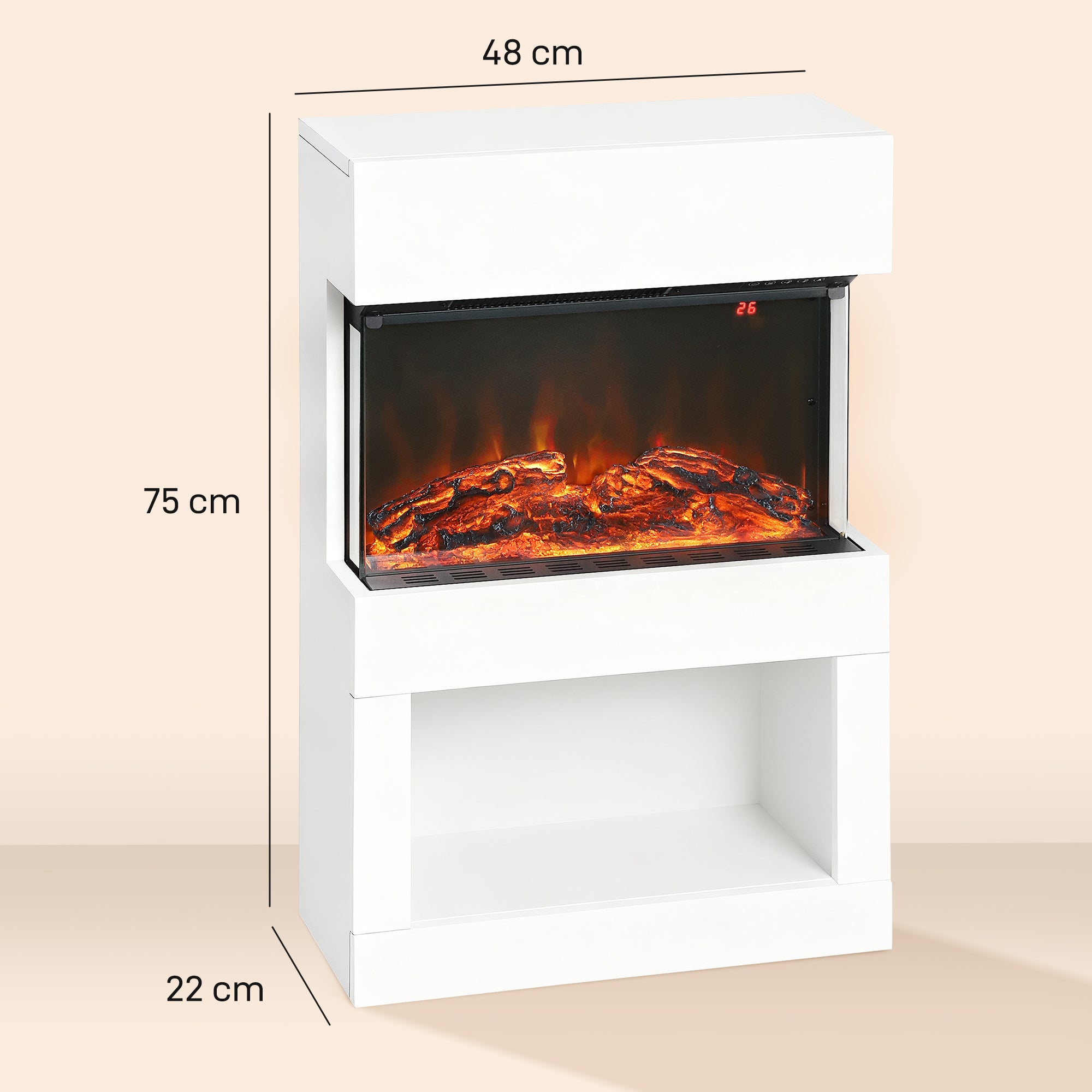 Fynco - Electric Fireplace with 3D Flame Effect, 6 Colours & 3 Brightness Levels, 1000W/2000W White Electric Fire and Mantel Reach up to 30㎡ Space with Remote & Timer, 3 Sided View for Living Room