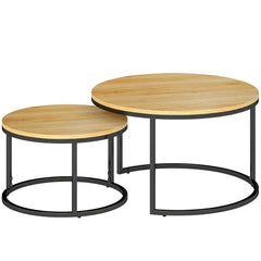 Fynco - Set of Two Wood-Effect Stacking Tables - Natural