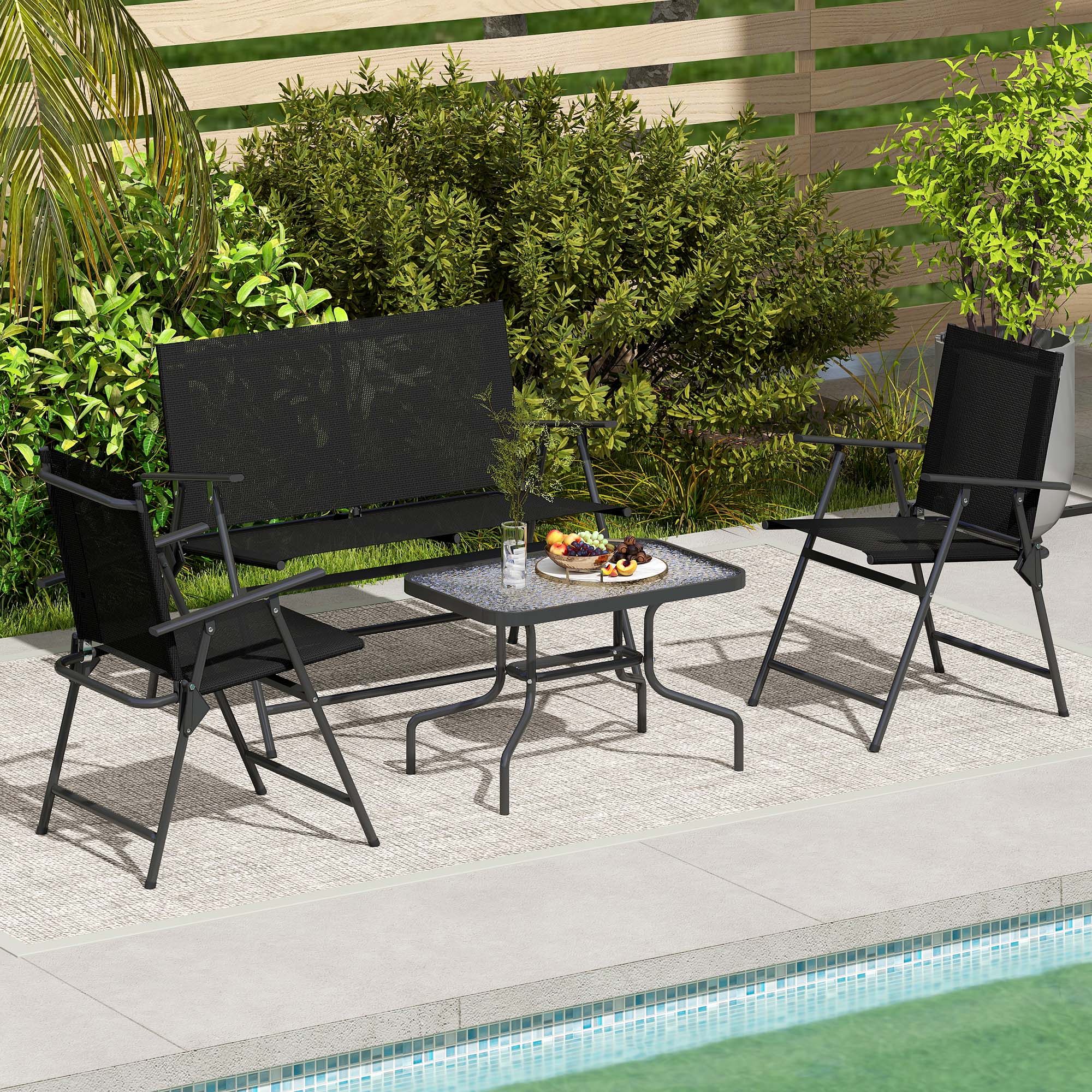 Four-Piece Metal Garden Sofa Set - Black