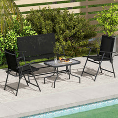 Four-Piece Metal Garden Sofa Set - Black