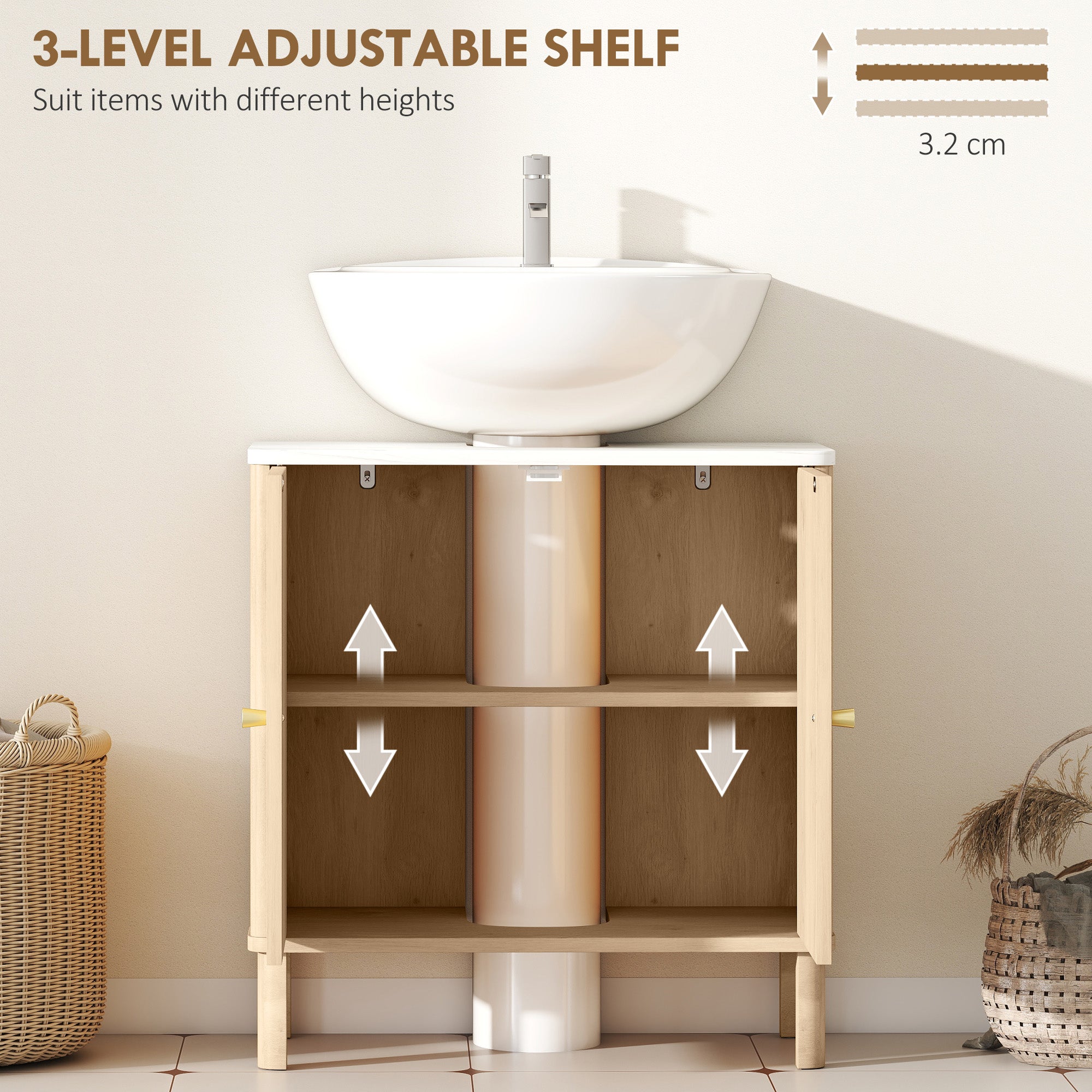 Fynco - Under Sink Bathroom Cabinet for Basin without or with Pedestal - Oak