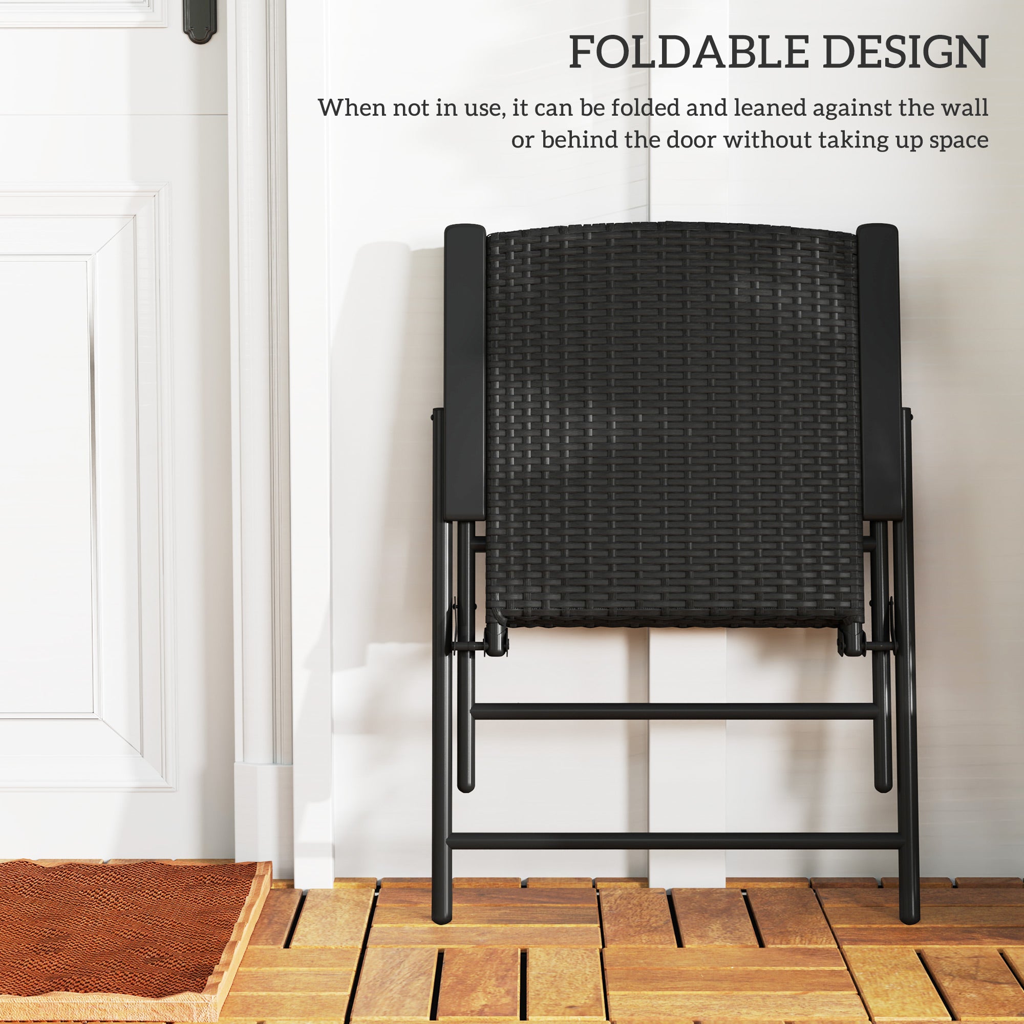 Set of Two Folding Rattan Seat Chairs - Black