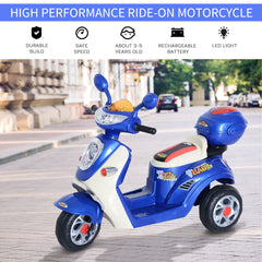 Kids Electric Ride On Toy Car 6V Electric Motorbike with Chargeable Battery Headlight and Music for 3-5 Years - Blue