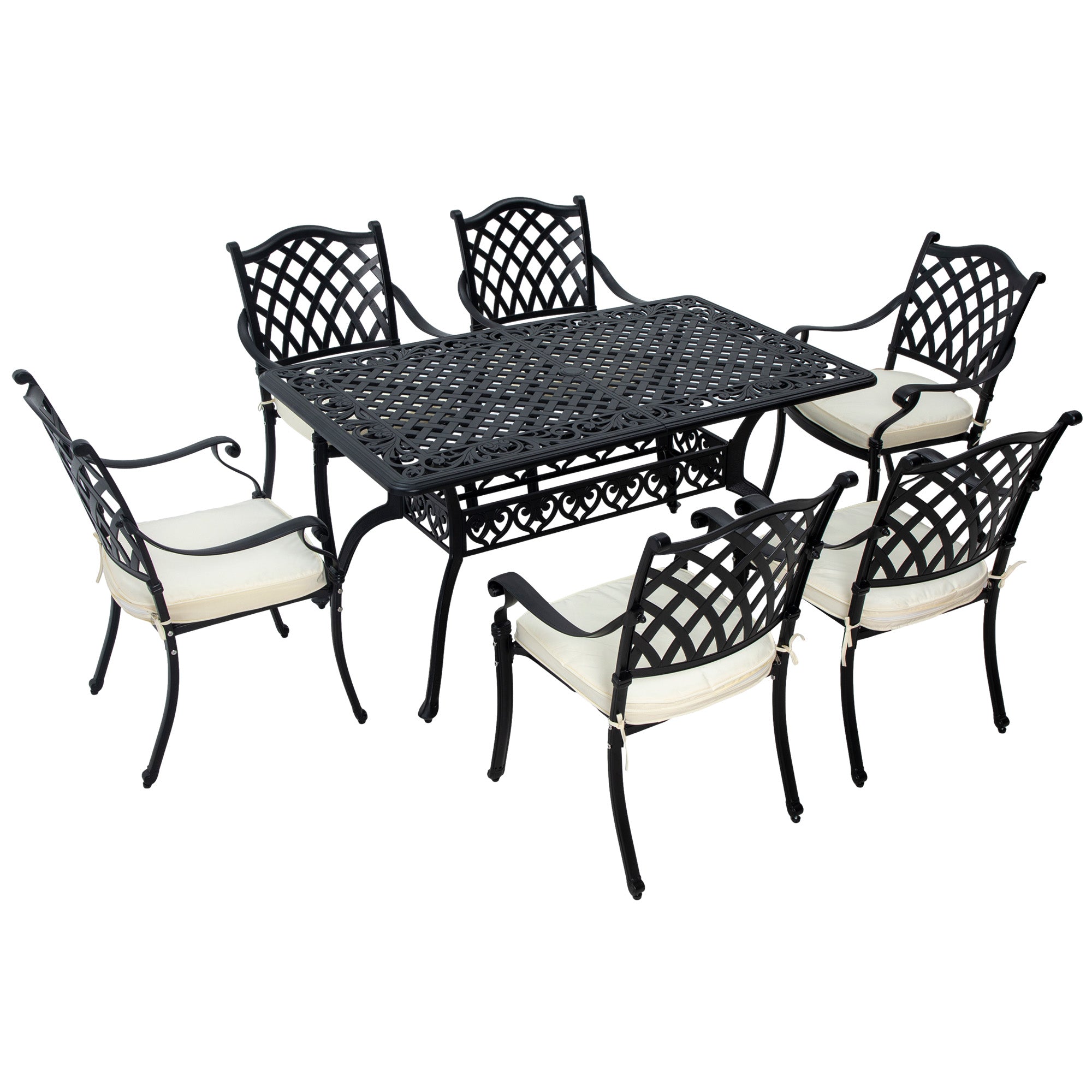 7 Pieces Aluminium Patio Dining Set with Umbrella Hole Black