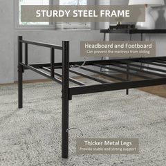 Single Metal Bed Frame Solid Bedstead Base with Headboard and Footboard, Metal Slat Support and Underbed Storage Space, Bedroom Furniture, Black