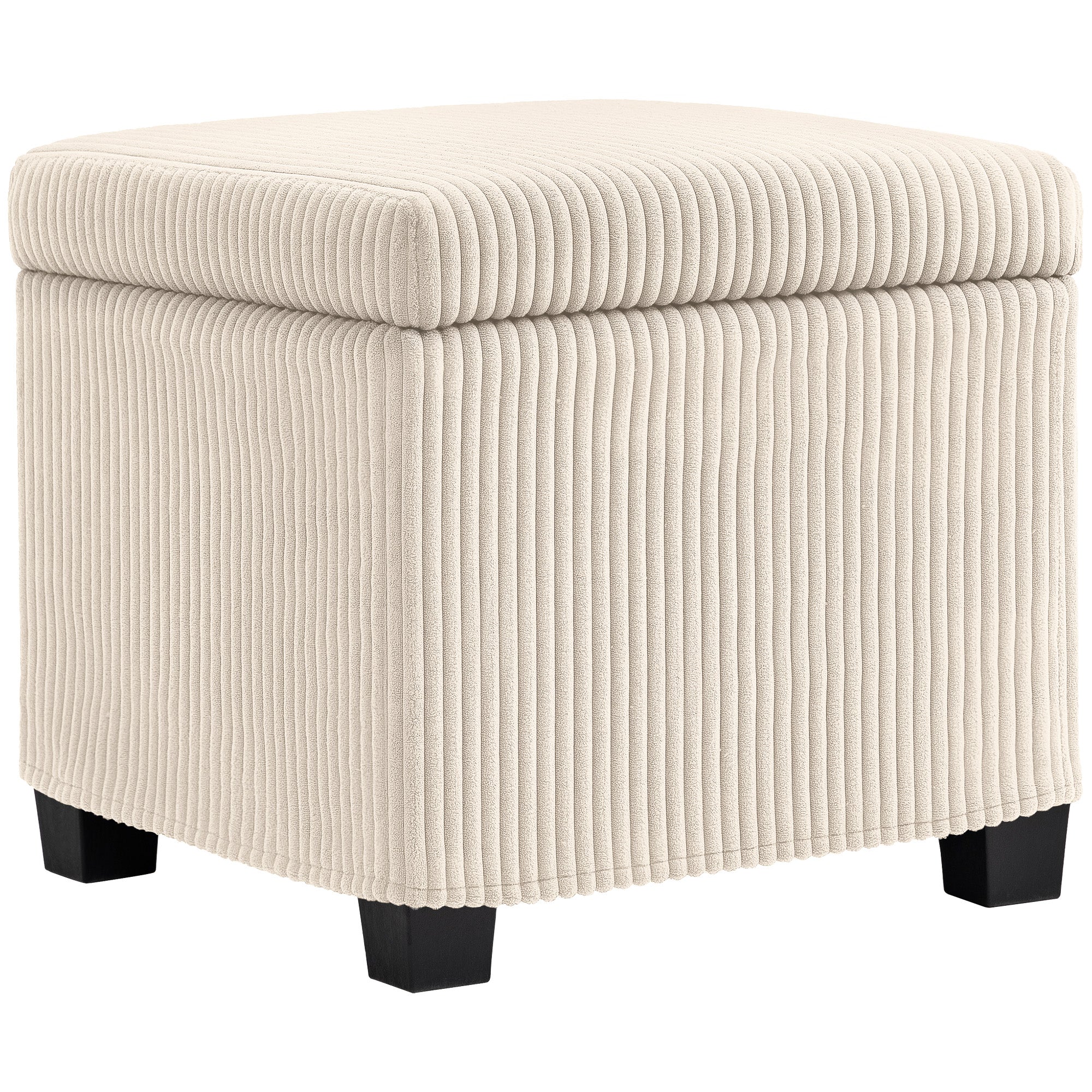 Storage Ottoman Bench, Corduroy Footstool with Removable Lid and Legs, 40cm Storage Chest Box for Living Room, Bedroom, Hallway, Beige