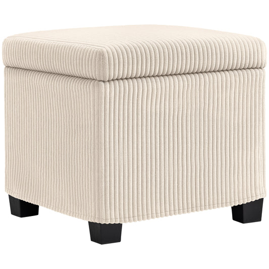 Storage Ottoman Bench, Corduroy Footstool with Removable Lid and Legs, 40cm Storage Chest Box for Living Room, Bedroom, Hallway, Beige