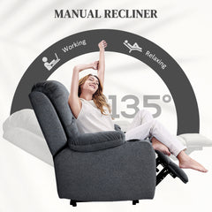 Microfibre Manual Reclining Armchair, with Footrest - Black