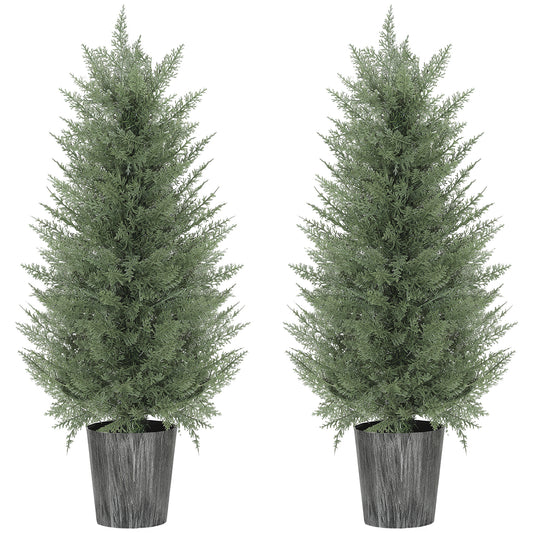 Fynco - 90cm Artificial Cypress Trees Set of 2, UV Resistant Artificial Plants with Decorative Pot, Fake Plants for Indoor Outdoor Decor, Green