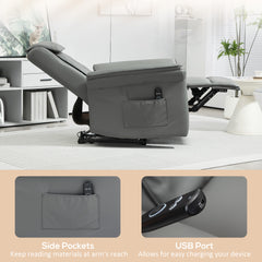 Recliner Armchair with 3D Kneading Massage, Breathable Leather Recliner Chair with Back Massager and Headrest, Electric Reclining Chair with Footrest, Remote, USB Port, Side Pockets for Home