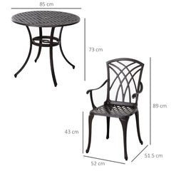 5 Pieces Garden Dining Set for 4, Cast Aluminium Outdoor Dining Set with 4 Armchairs and Round Dining Table with Parasol Hole, Garden Furniture Set, Brown