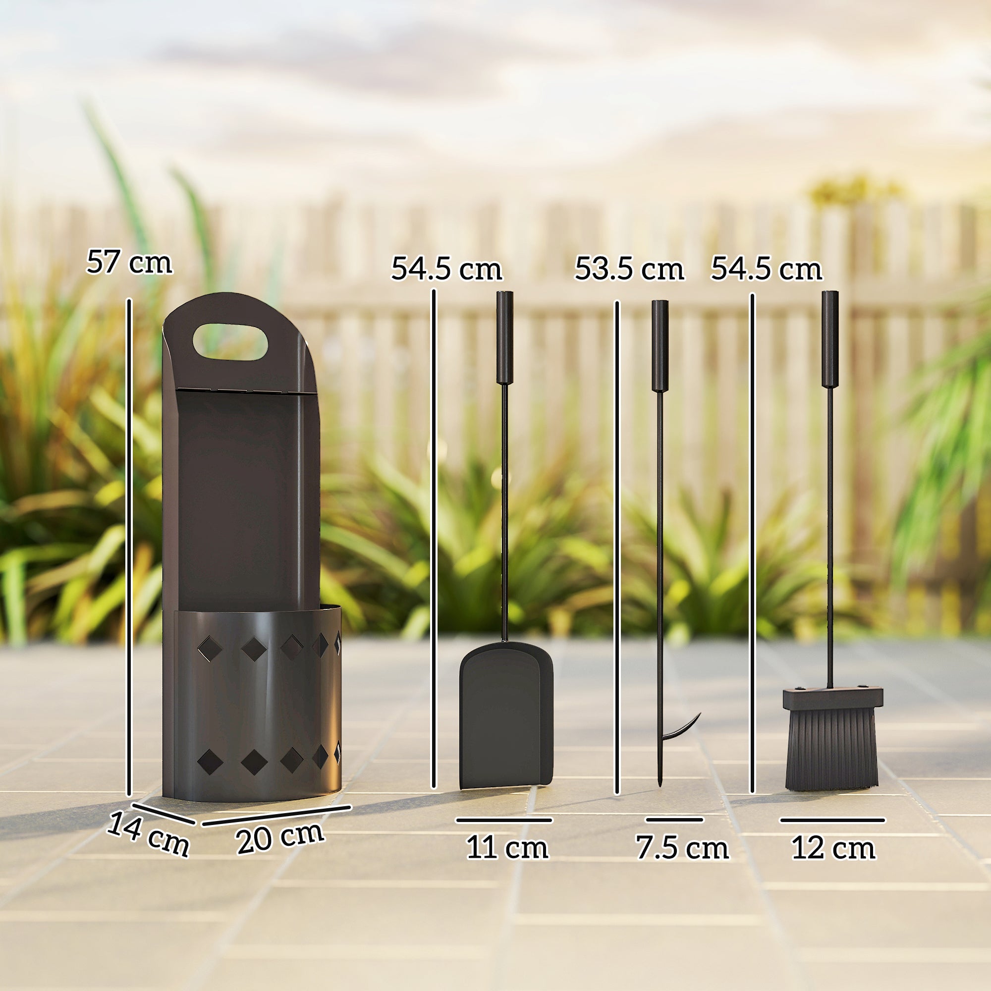 Fynco - 4 Pieces Fireplace Companion Set, Metal Fireplace Accessories Fireside Companion Set with Broom, Shovel, Poker, Bucket, Black