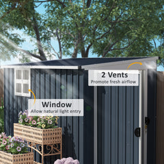 Fynco - 7.6 x 4ft Garden Metal Shed, Outdoor Storage Shed with Window, 2 Vents and Lockable Door for Garden, Patio, Dark Grey